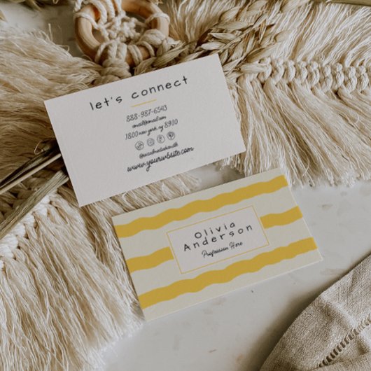 Carte De Visite Crème Jaune Rétro Stripes Wavy Boho tendance