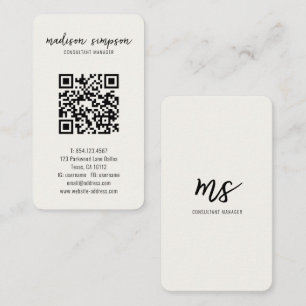 Carte De Visite Crème légère minimaliste moderne Code QR initial