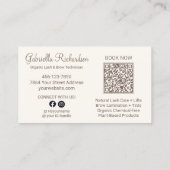 Carte De Visite Crème Mocha Script Photo QR Code Cils et Sourcils (Dos)