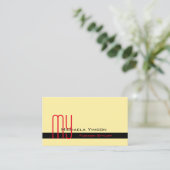 Carte De Visite Crème moderne et noir avec Monogram Professional (Debout devant)