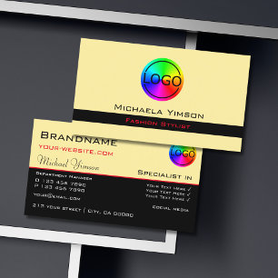 Carte De Visite Crème moderne et noir chic avec logo professionnel