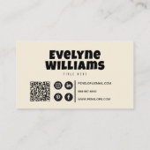 Carte De Visite Crème neutre Super rétro QR Code Bold Hello Boho (Dos)