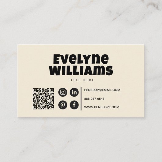 Carte De Visite Crème neutre Super rétro QR Code Bold Hello Boho (Dos)