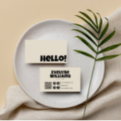 Carte De Visite Crème neutre Super rétro QR Code Bold Hello Boho