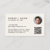 Carte De Visite Crème photo de code QR professionnel minimal (Devant)