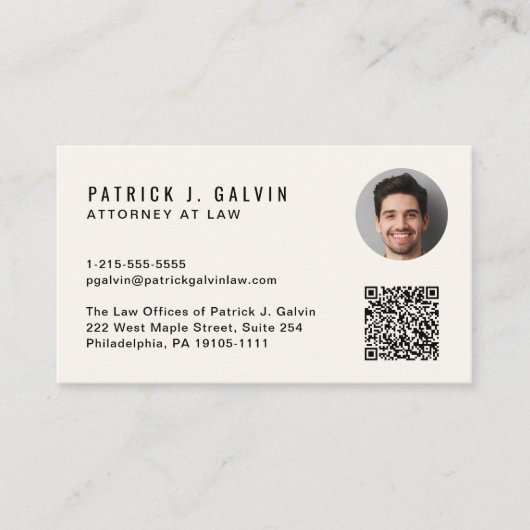 Carte De Visite Crème photo de code QR professionnel minimal (Devant)