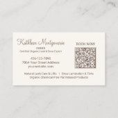 Carte De Visite Crème Photo Script Code QR Cils et Sourcils (Dos)