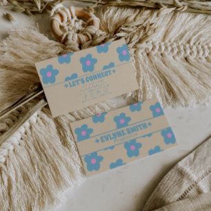 Carte De Visite Crème Rétro Bleu Groovy Floral Boho Unique 70s