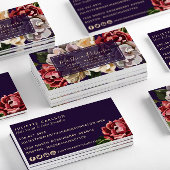 Carte De Visite Crème rouge chic et florale violette peinte