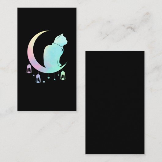 Carte De Visite Crescent Moon Pastel Chat Mystique Wicca Goth (Devant / Derrière)