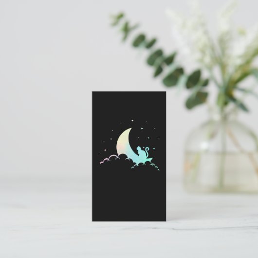 Carte De Visite Crescent Moon Wicca Mysque Chat Pastel Goth (Debout devant)