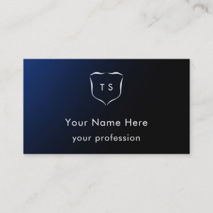 Carte De Visite Crest de monogramme personnalisé moderne bleu prof