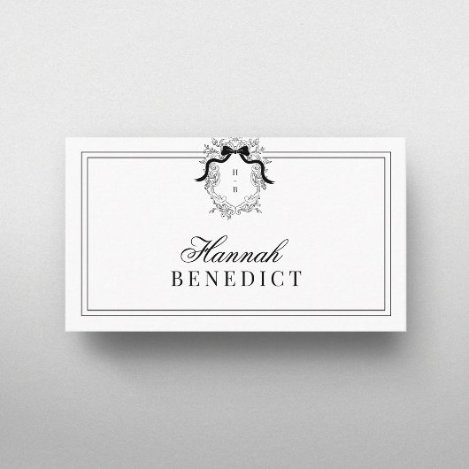 Carte De Visite Crest Monogramme Français Coquette Double Cadre