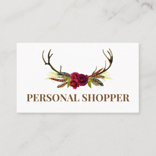 Carte De Visite Crisp White & Boho Floral Antler Personal Shopper (Devant)