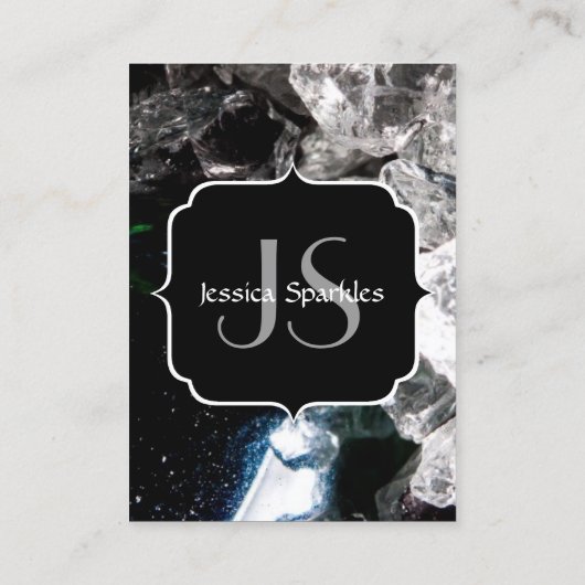 Carte De Visite Cristaux blancs dans l'espace noir Monogramme (Dos)
