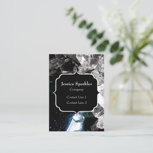 Carte De Visite Cristaux blancs dans l'espace noir Monogramme (Debout devant)