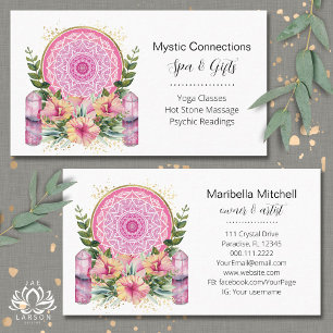 Carte De Visite Cristaux Mandala Rose Fleur Énergie Yoga Reiki Spa