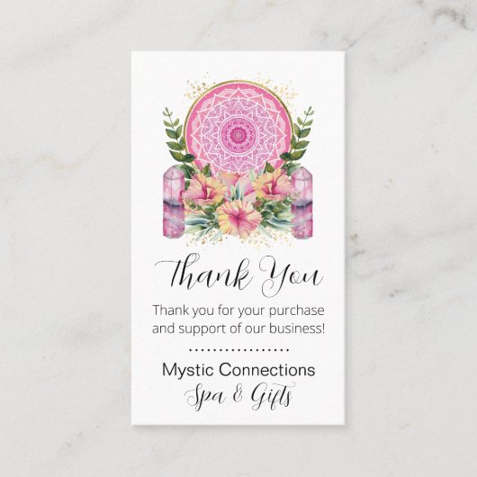 Carte De Visite Cristaux Mandala rose Yoga Reiki Spa Merci (Devant)