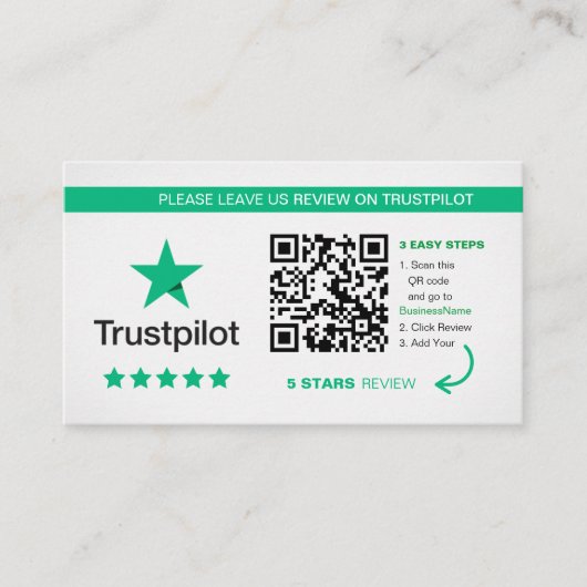 Carte De Visite Critiques Trustpilot | Merci de code QR profession (Devant)