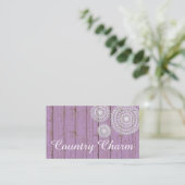 Carte De Visite Crochet rustique sur bois de ferme violet (Debout devant)