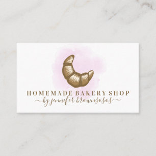 Carte De Visite Croissant rose aquarelle Boulangerie Maison