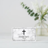 Carte De Visite Croix de Jésus-Christ en marbre blanc Pasteur (Debout devant)