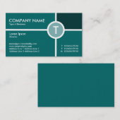 Carte De Visite Croix du cercle monogramme - Nuances Turquoises (Devant / Derrière)