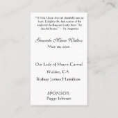 Carte De Visite Croix du souvenir de confirmation religieuse catho (Dos)