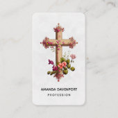 Carte De Visite Croix élégante aux fleurs roses (Devant)