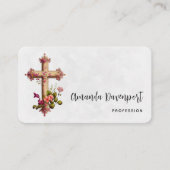 Carte De Visite Croix élégante aux fleurs roses (Devant)