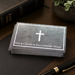 Carte De Visite Croix en métal gris robuste Pasteur d'église