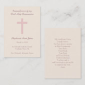 Carte De Visite Croix rose pastel communion (Devant / Derrière)