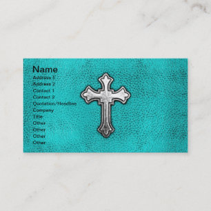 Carte De Visite Croix turquoise en métal