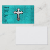 Carte De Visite Croix turquoise en métal (Devant / Derrière)