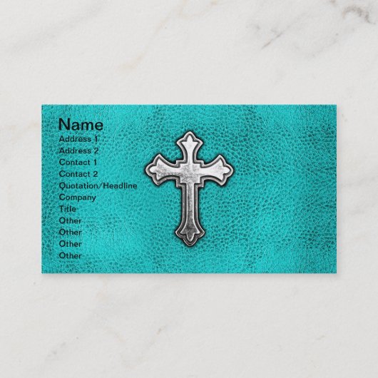 Carte De Visite Croix turquoise en métal (Devant)