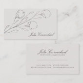 Carte De Visite Croquis floral gris élégant (Devant / Derrière)