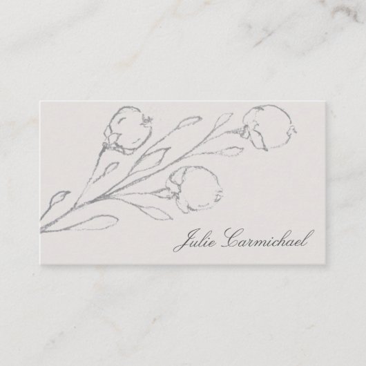 Carte De Visite Croquis floral gris élégant (Devant)