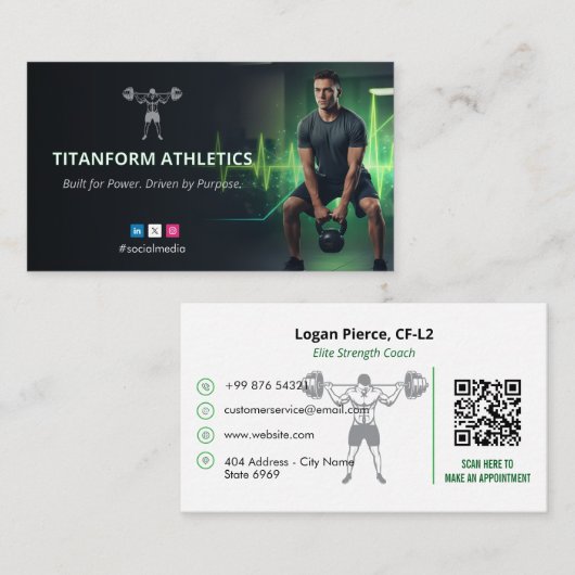 Carte De Visite CrossFit Coach Business | Modern Power Green (Devant / Derrière)