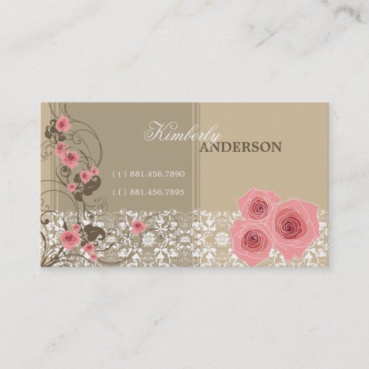 Carte De Visite Cru chic élégant de Fleur de roses de dentelle (Devant)