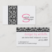 Carte De Visite cru ; monogramme de damassé (Devant / Derrière)