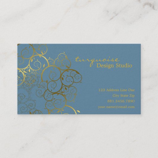 Carte De Visite Cru ornemental de Deco de feuille d'or de spirales (Devant)