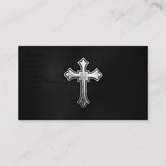 Carte De Visite Crucifix métallique sur le cuir noir (Devant)