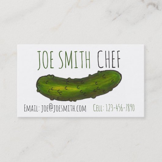 Carte De Visite Crunchy Green Kosher Dill Pickle Deli Chef de cuis (Devant)