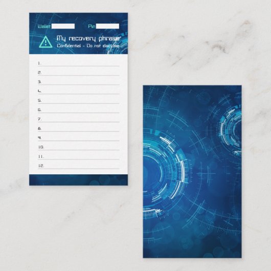 Carte De Visite Crypto Wallet Sci-Fi Recovery Seed Phrase 12 (Devant / Derrière)