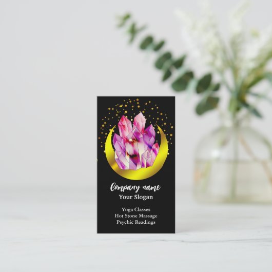 Carte De Visite Crystal Cluster Gold Crescent Moon Mystic (Debout devant)
