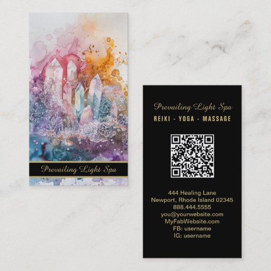 Carte De Visite *~* Crystal Cluster Rainbow QR AP90 Artsy Drip (Devant / Derrière)