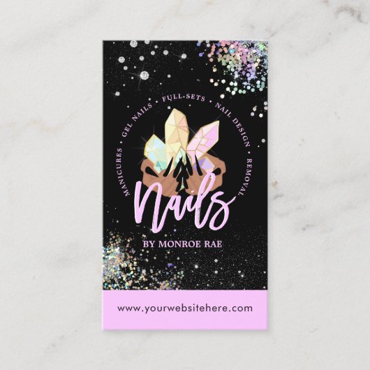 Carte De Visite Crystal Nails Holographic Parties scintillant Nail (Devant)