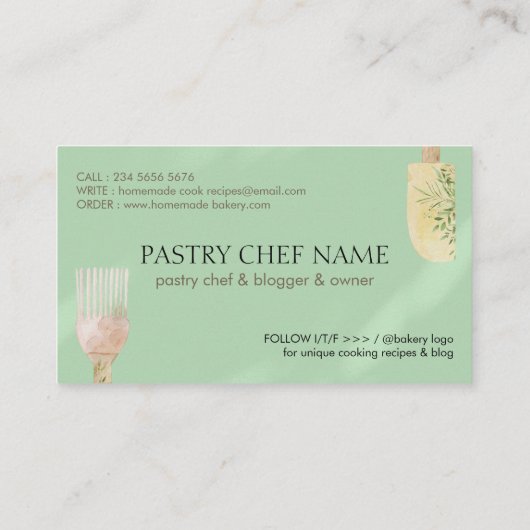 Carte De Visite Cuillère pâtissière douce Ombre verte Spatula Chef (Dos)