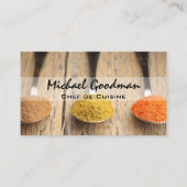 Carte De Visite Cuillères et épices sur table en bois (Devant)