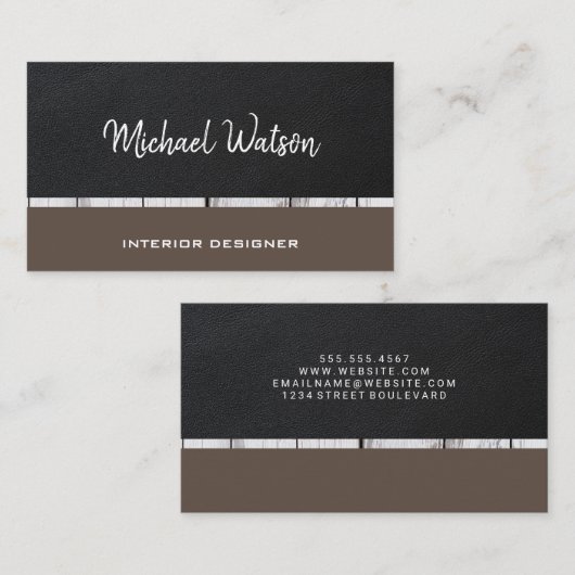 Carte De Visite Cuir à deux tons | Conseil | Découpe en bois (Devant / Derrière)